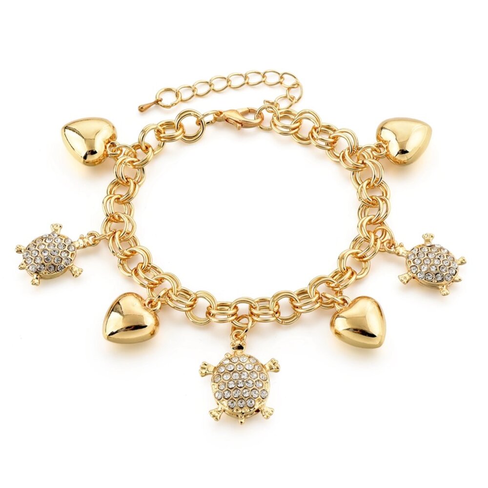 Golden Drift Charm Bracelet – Turtle & Heart Edition